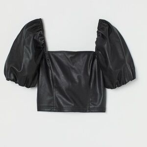 H&M Divided Faux Leather Puff Sleeve Top